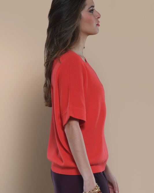Women's Cotton Crewneck Sweater Coral