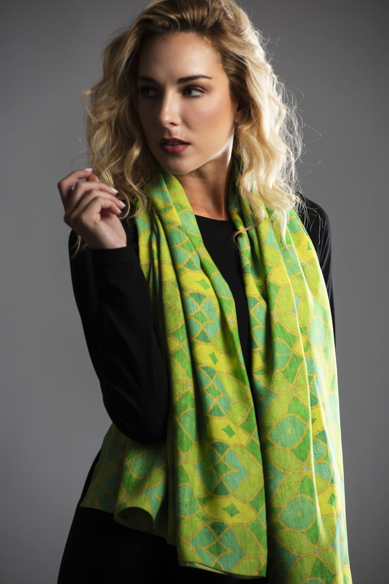 Women's Scarf "Duomo Cathedral" Green Yellow