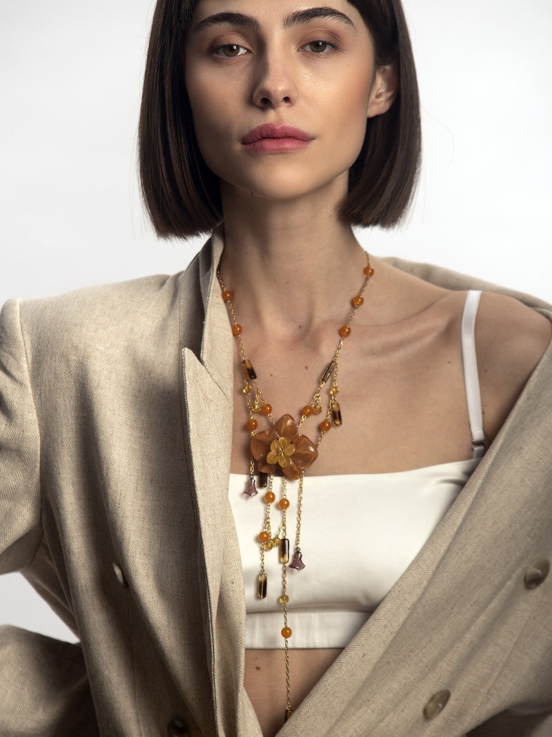 Pendant Necklace Flower-Motif