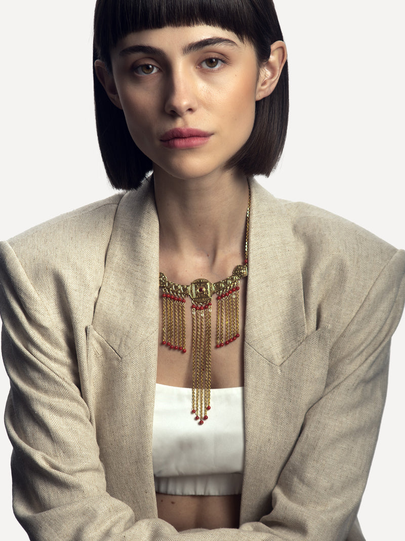 Pendant Necklace Red Beads