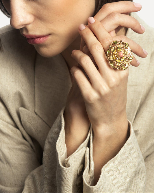 Ring Cabochon Leaf-Motif
