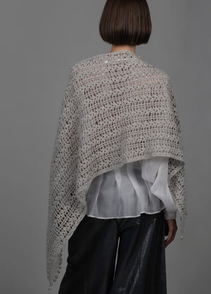 Women's Crochet Sequined Cotton Stole Pearly Grey