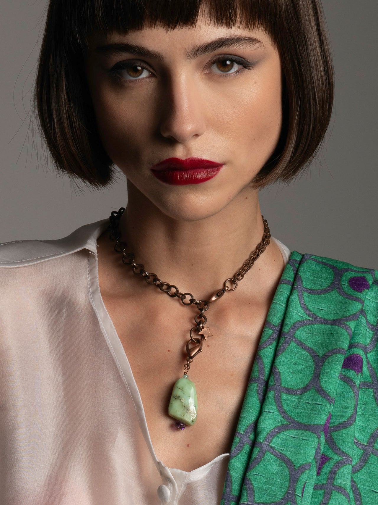 Pendant Necklace Chrysoprase Amethyst