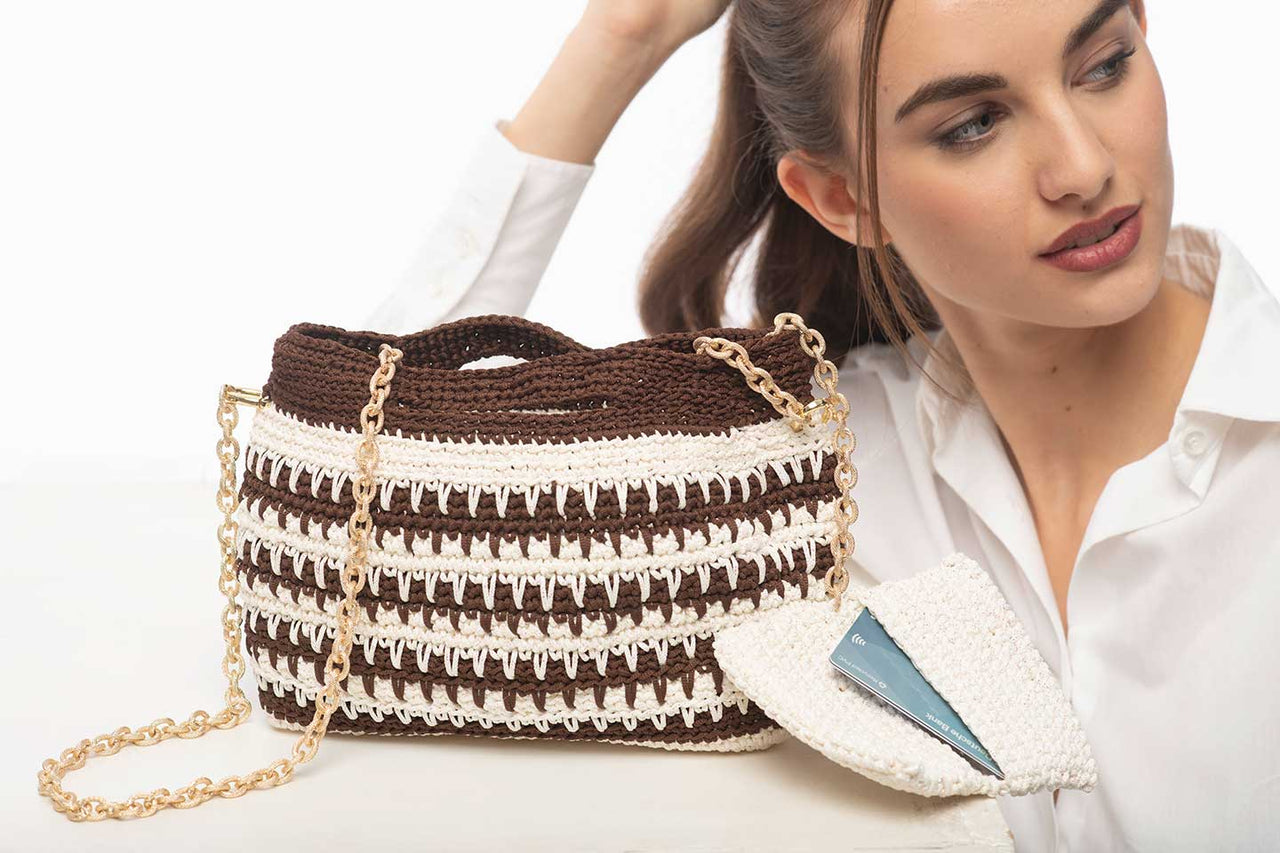Crochet Mini Bag Chocolate Brown
