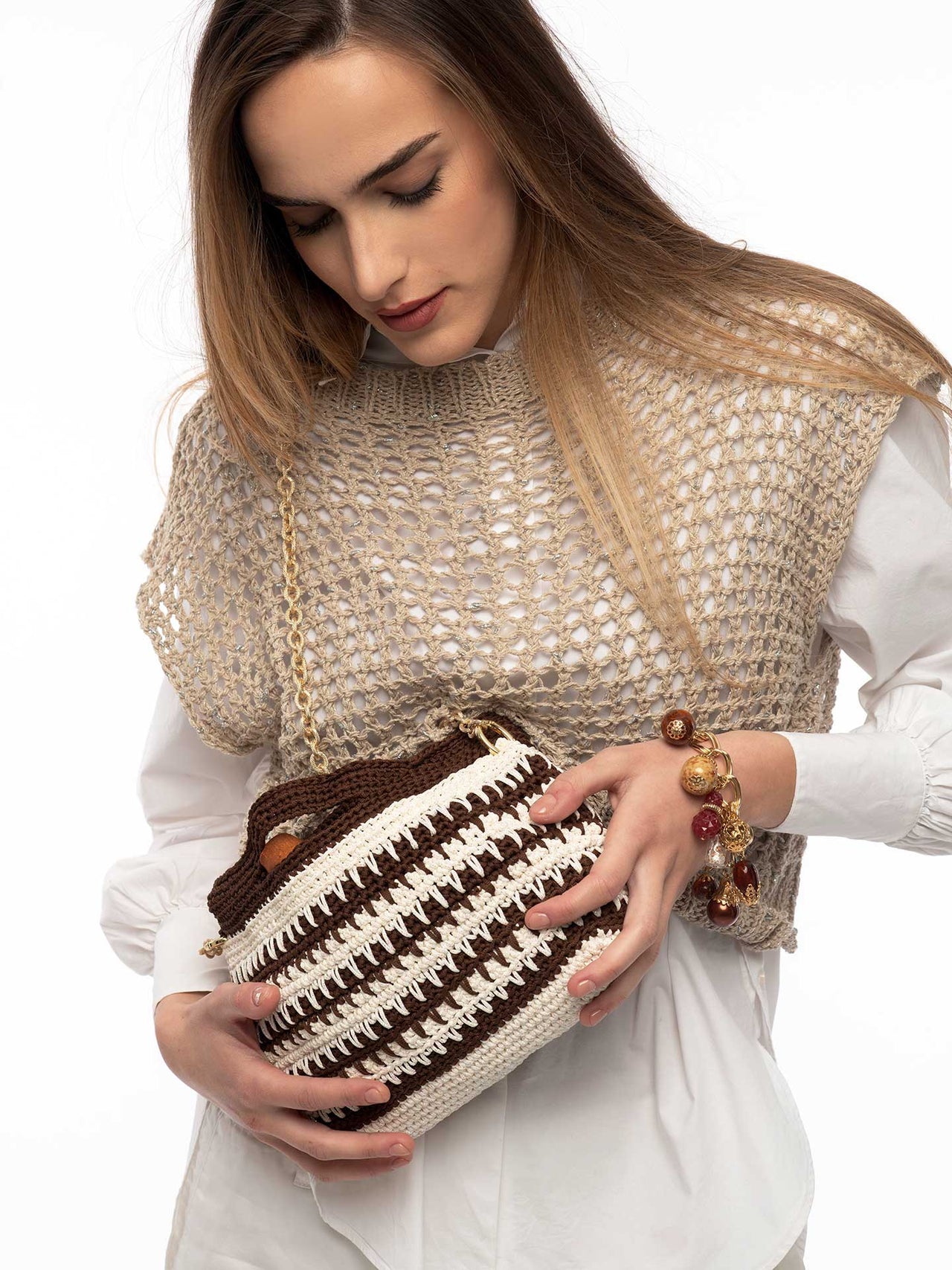 Crochet Mini Bag Chocolate Brown