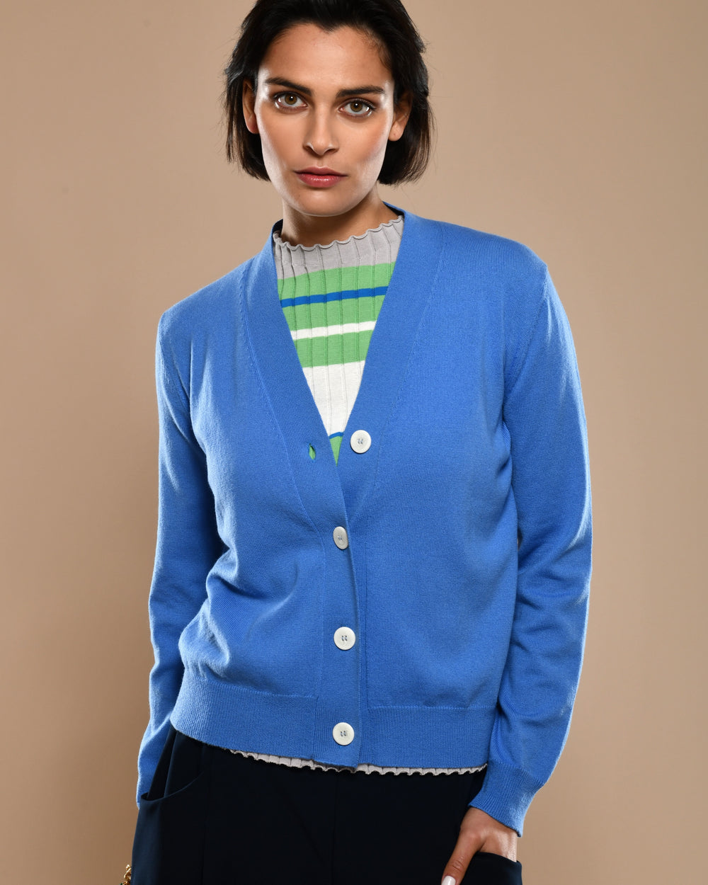 Women's Twin Set Cashmere Cardigan/Cotton Crepe T-Shirt Sea Blue