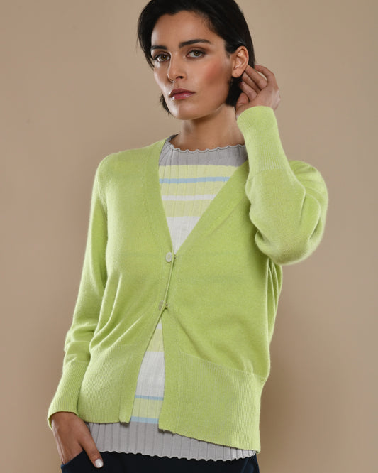 Women's Twin Set Cashmere Cardigan/Cotton Crepe T-Shirt Apple Green