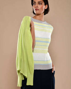Women's Twin Set Cashmere Cardigan/Cotton Crepe T-Shirt Apple Green