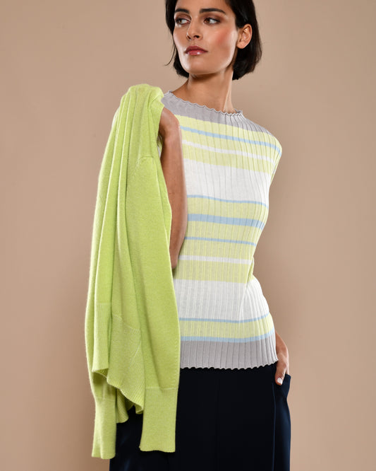 Women's Twin Set Cashmere Cardigan/Cotton Crepe T-Shirt Apple Green