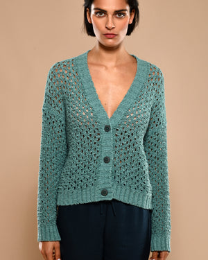Women's Cotton Cardigan Aqua Cyan
