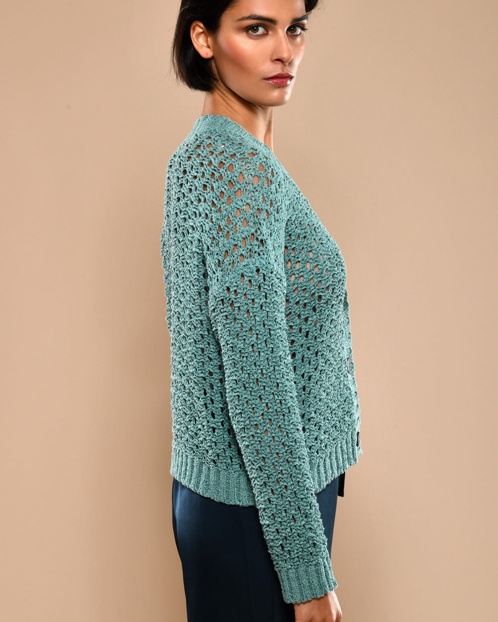 Women's Cotton Cardigan Aqua Cyan