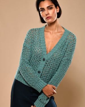 Women's Cotton Cardigan Aqua Cyan