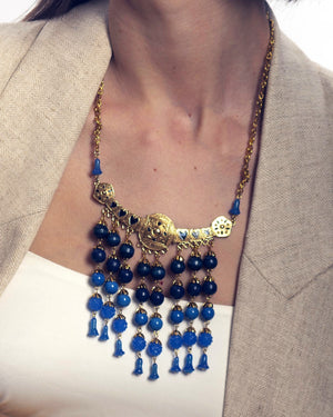 Pendant Necklace Blue Beads