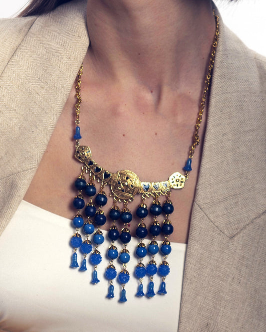 Pendant Necklace Blue Beads