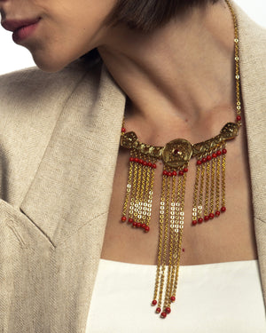 Pendant Necklace Red Beads