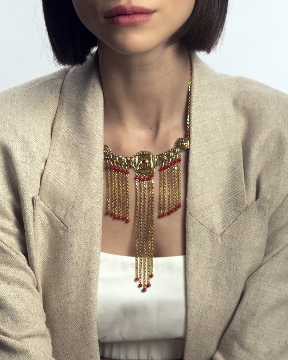 Pendant Necklace Red Beads