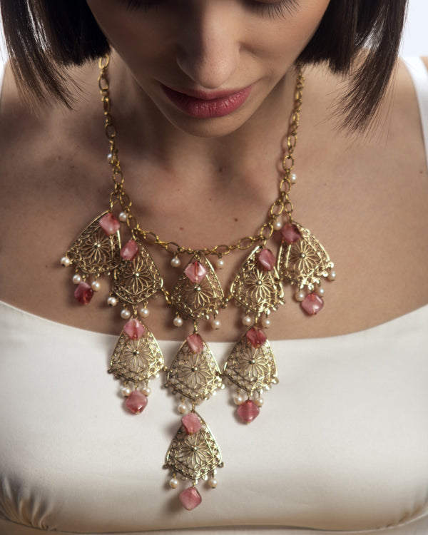Necklace Rose Pink Beads