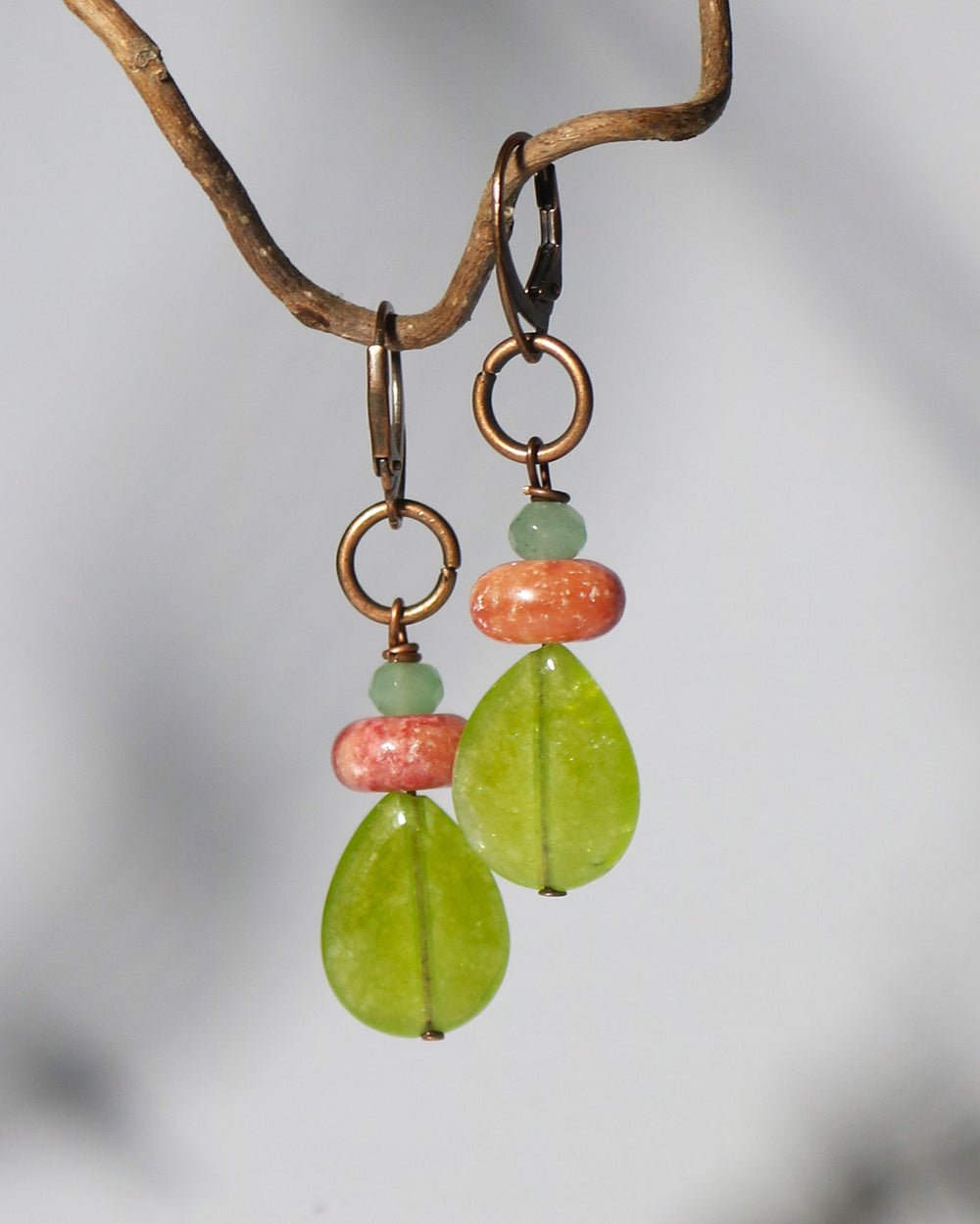 Drop Earrings "Spring Leaves" Jade