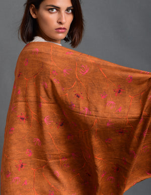 Women's Scarf "Oriental Ramage" Cherry Blossom Rust