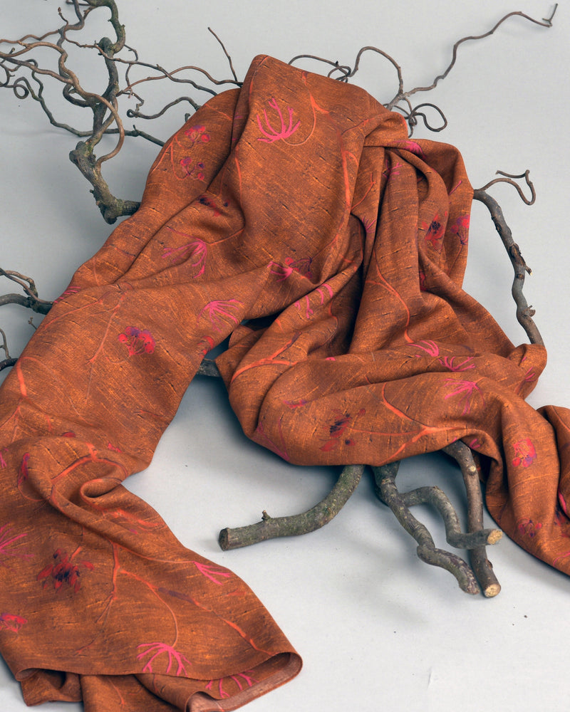 Women's Scarf "Oriental Ramage" Cherry Blossom Rust