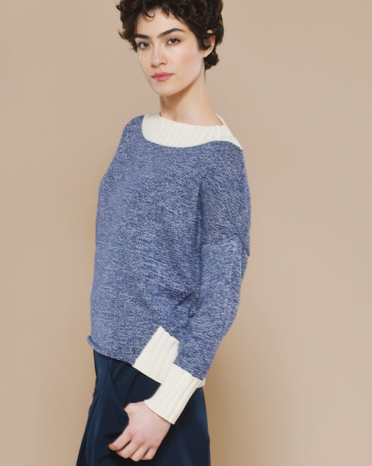 Women's Cotton Boatneck Sweater Ocean Blue