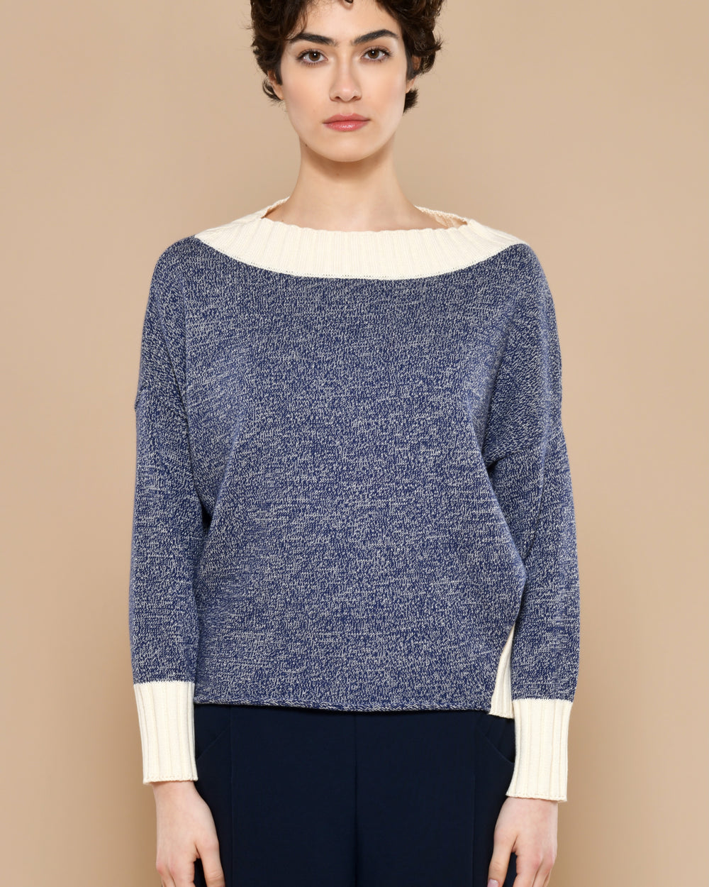Women's Cotton Boatneck Sweater Ocean Blue