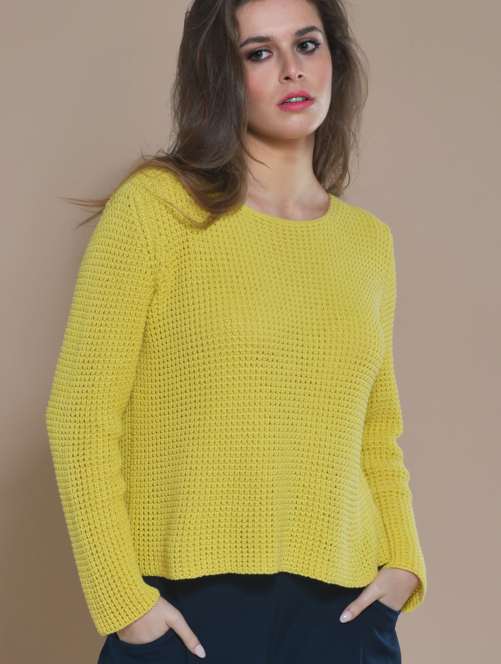 Women's Cotton Boatneck Sweater Yellow