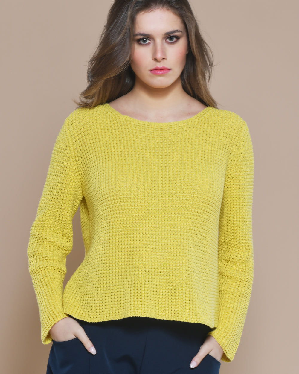 Women's Cotton Boatneck Sweater Yellow