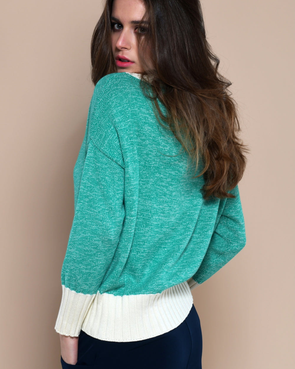 Women's Cotton  Boatneck Sweater Teal Green