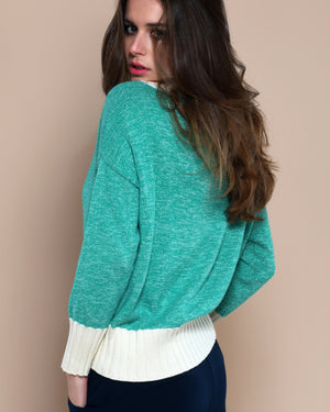 Women's Cotton  Boatneck Sweater Teal Green