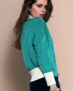 Women's Cotton  Boatneck Sweater Teal Green