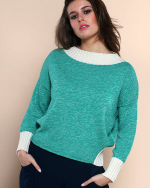 Women's Cotton  Boatneck Sweater Teal Green