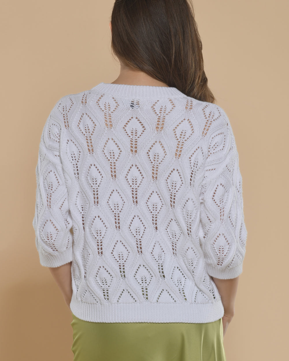 Cotton knit sweater with three quarter sleeves, Made in Italy