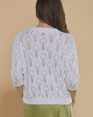 Cotton knit sweater with three quarter sleeves, Made in Italy