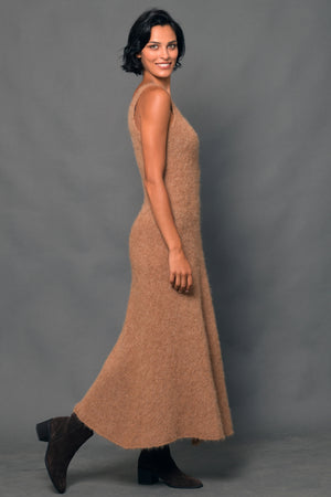 The Set, Dress and Sweater in Caramel Alpaca Brushed Wool.
