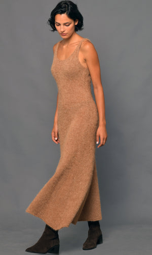 The Set, Dress and Sweater in Caramel Brushed Alpaca Wool.