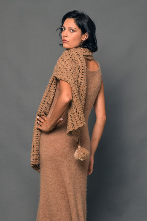 Brushed Alpaca Wool Dress matched with Cashmere Crochet Stole 
