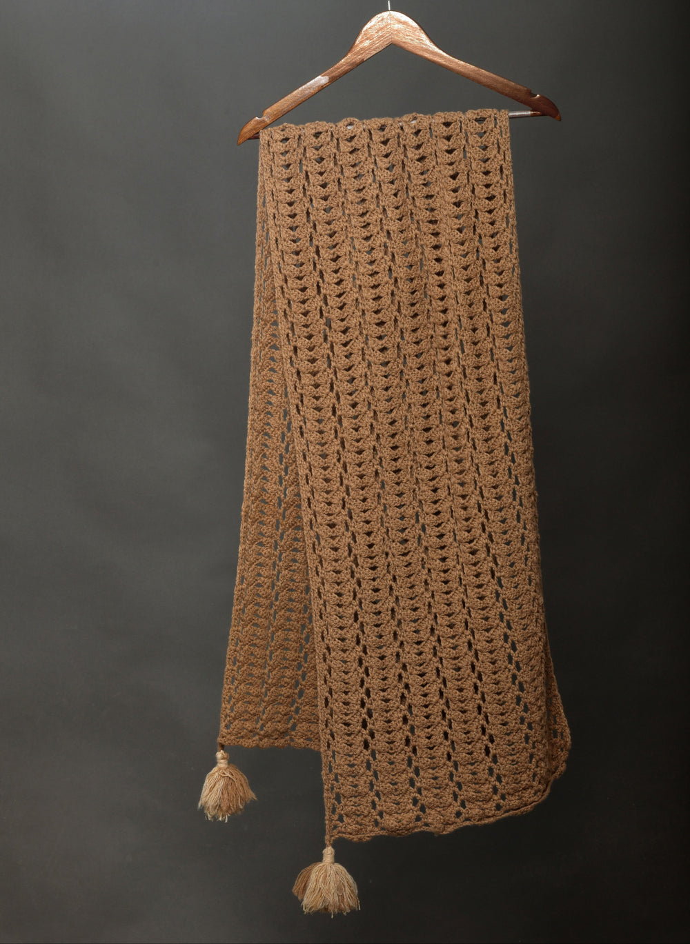 Women's Cashmere Shawl Caramel with tassels 