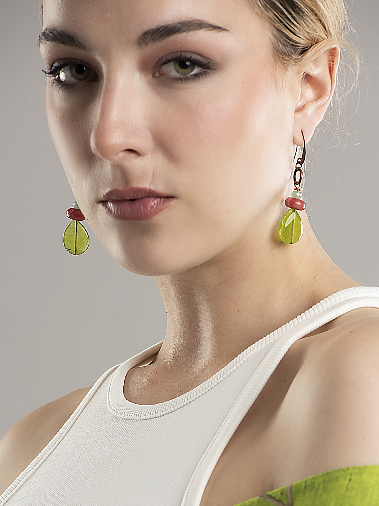 Drop Earrings “Spring Leaves” Green Jade
