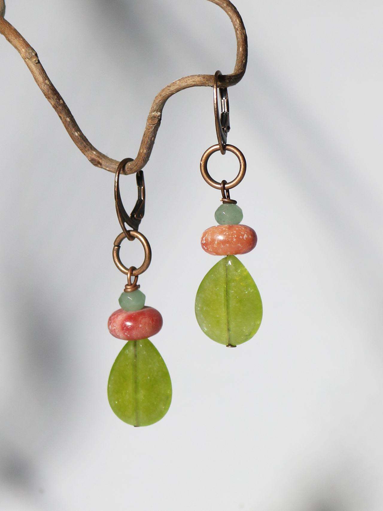 Drop Earrings “Spring Leaves” Green Jade