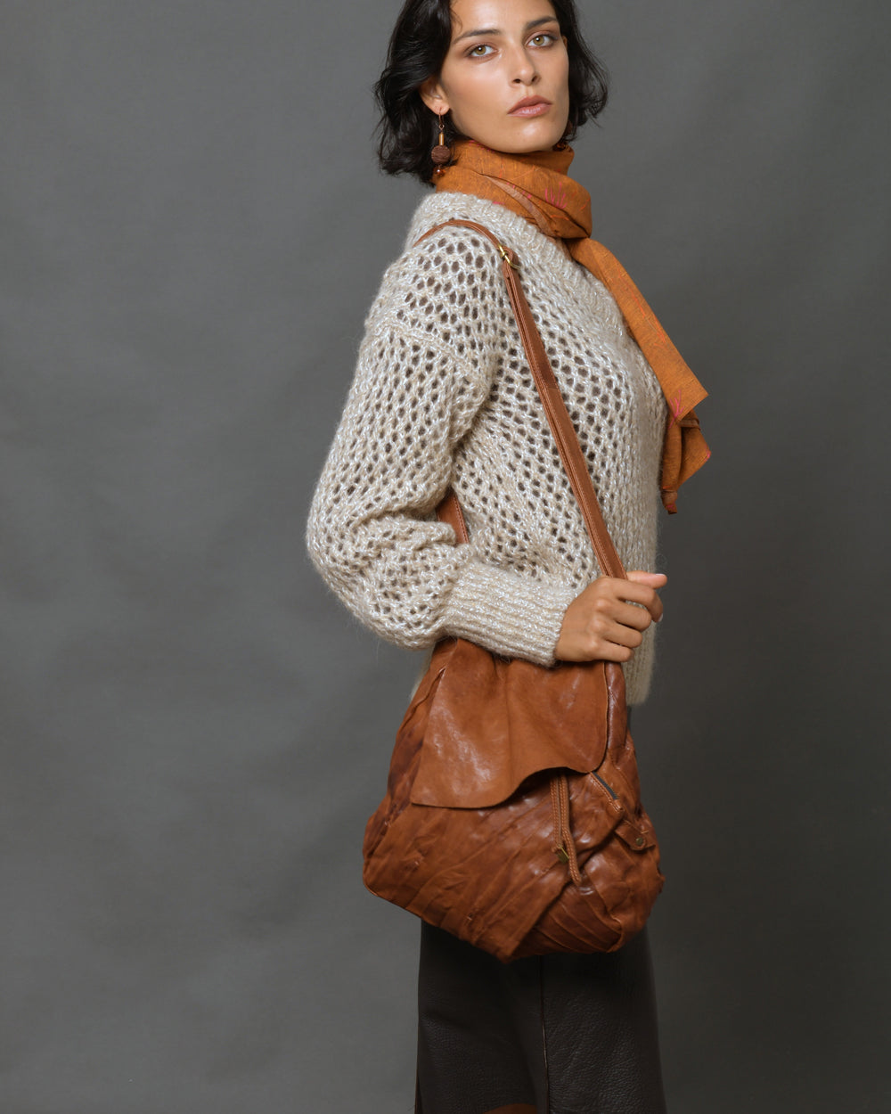 Women's Leather Shoulder Bag Cognac “Gabri”