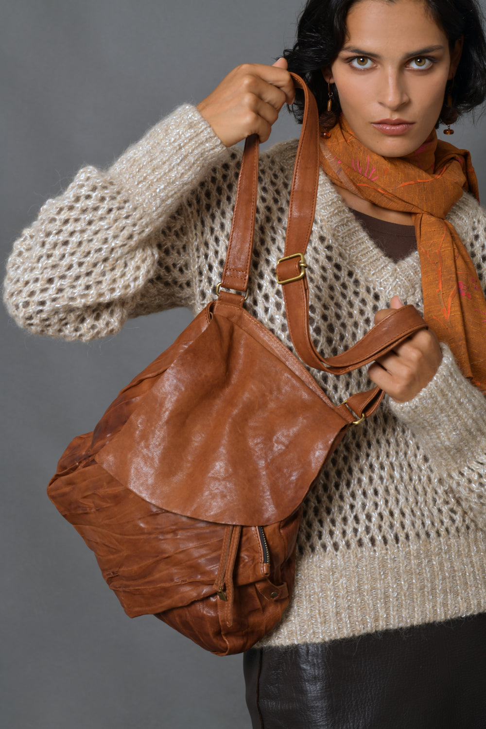 Women's Leather Shoulder Bag Cognac “Gabri”