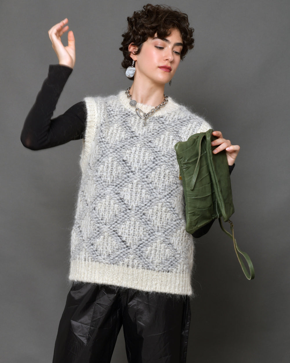 Women's Alpaca Wool Vest Diamond-Motif