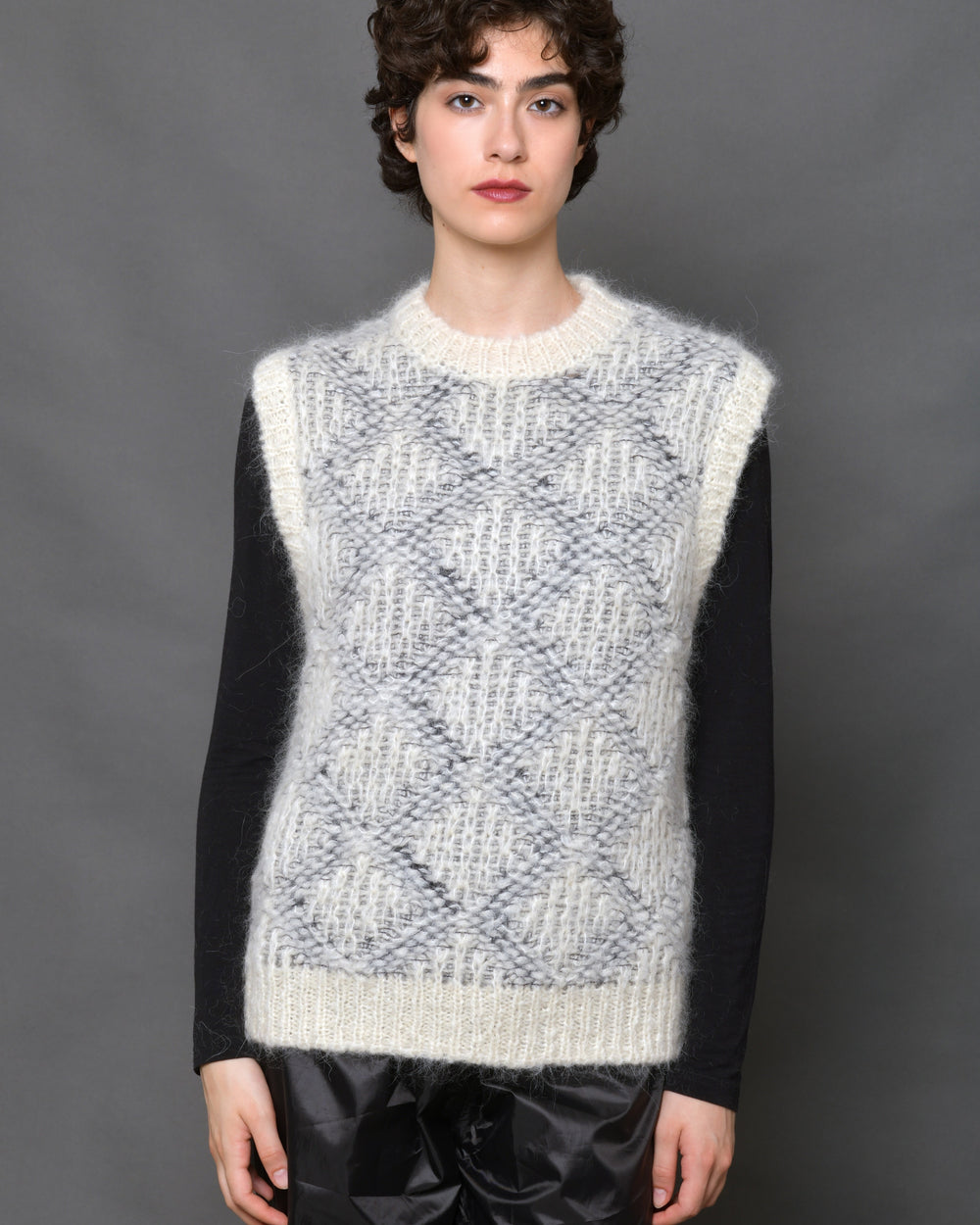 Women's Alpaca Wool Vest Diamond-Motif