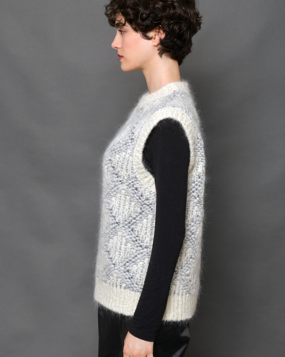 Women's Alpaca Wool Vest Diamond-Motif