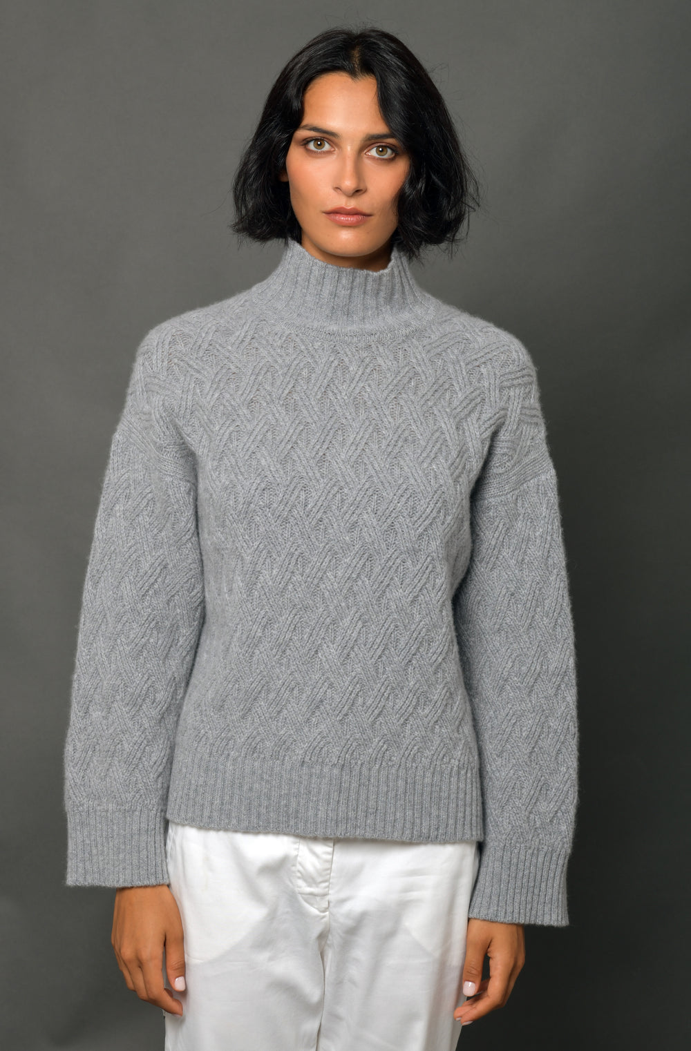 Women's Cashmere Mock Turtleneck Sweater "Milano" Grey