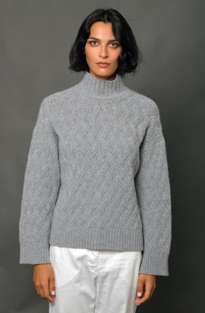 Women's Cashmere Mock Turtleneck Sweater "Milano" Grey