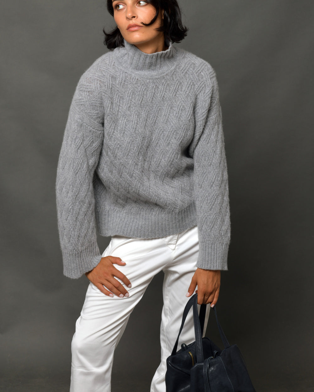 Women's Cashmere Mock Turtleneck Sweater "Milano" Grey