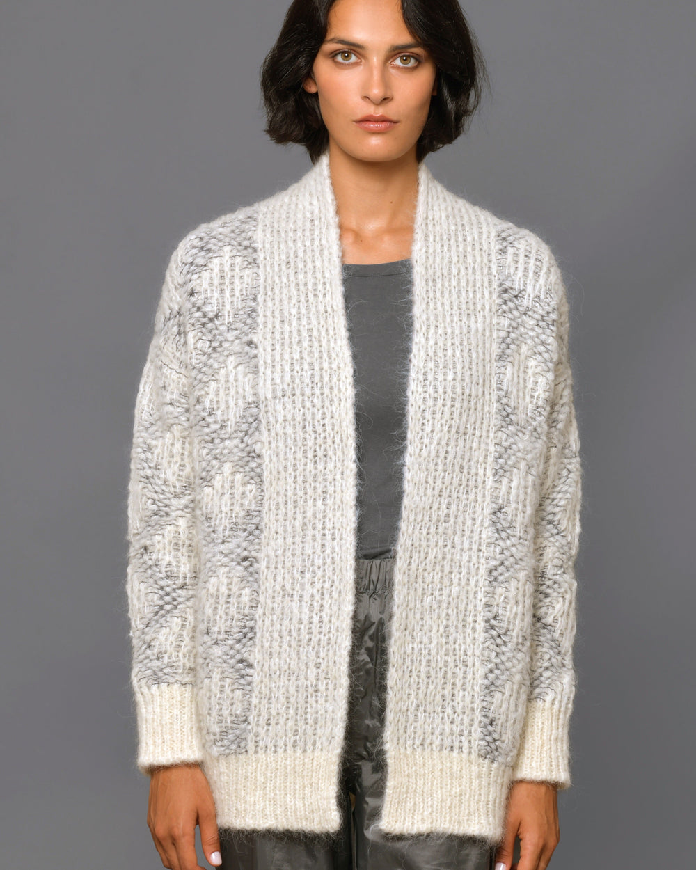 Women's Baby Alpaca Wool  Cardigan Diamond-Motif