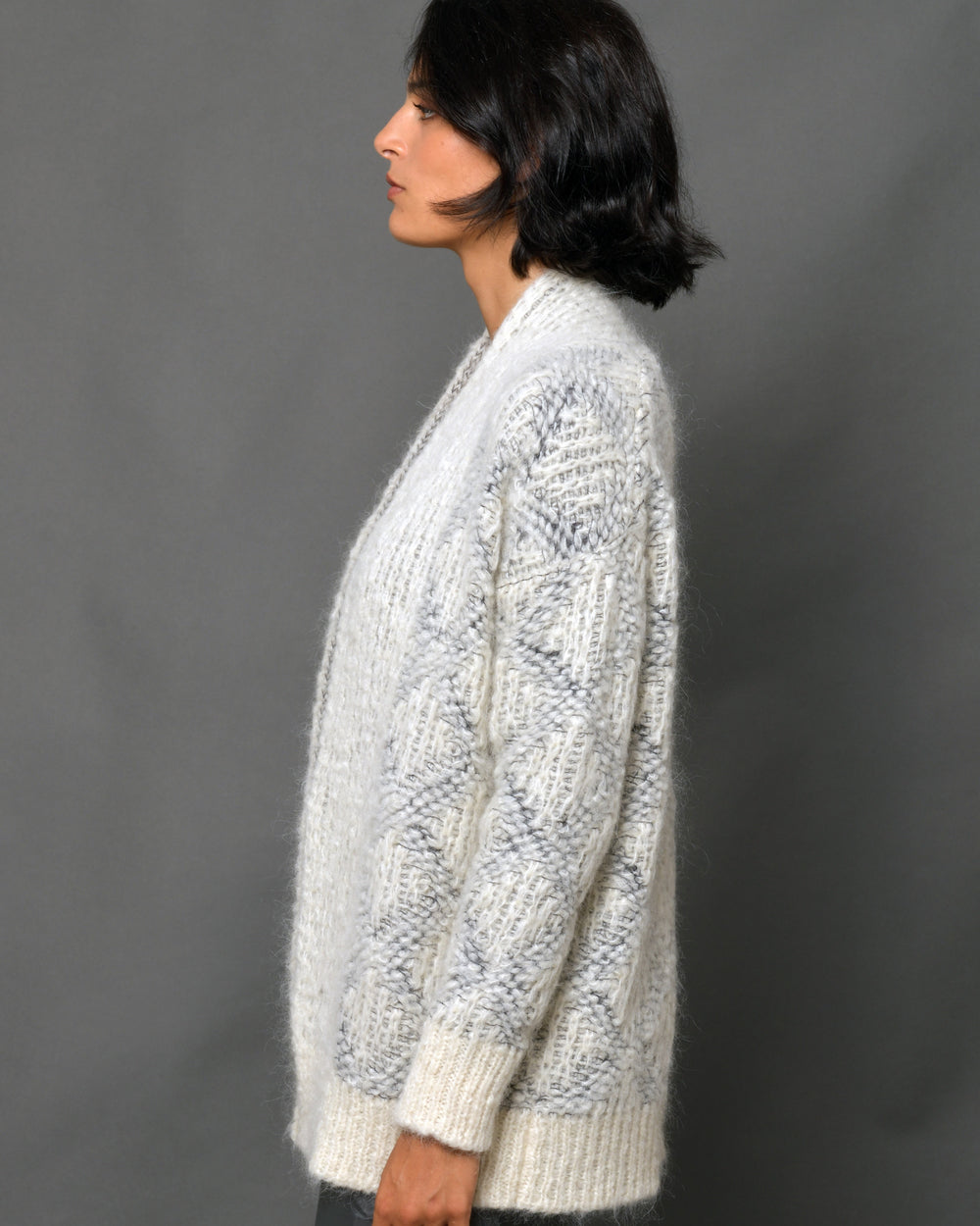 Women's Baby Alpaca Wool  Cardigan Diamond-Motif